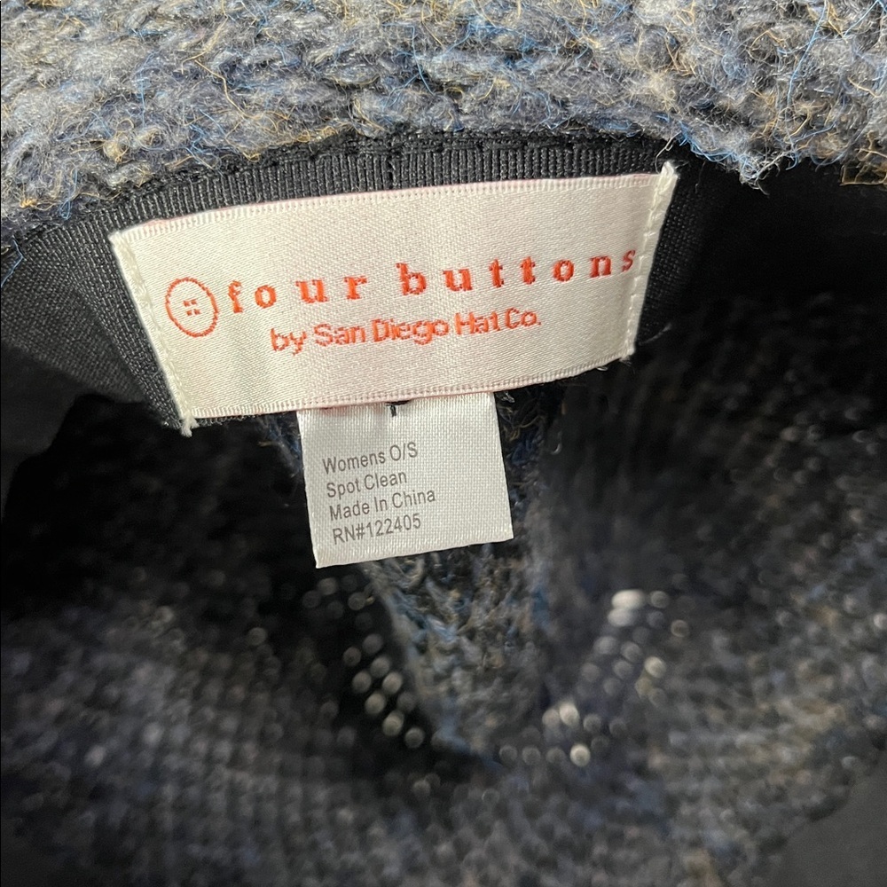 Vintage Four Buttons Blue and Multicolor Wool Blend Bucket Hat Pom Pom accent - Picture 3 of 8